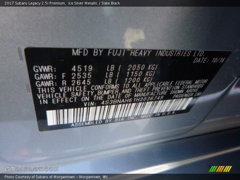Ice Silver Metallic / Slate Black 2017 Subaru Legacy 2.5i Premium