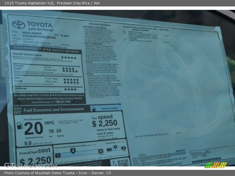 Predawn Gray Mica / Ash 2016 Toyota Highlander XLE