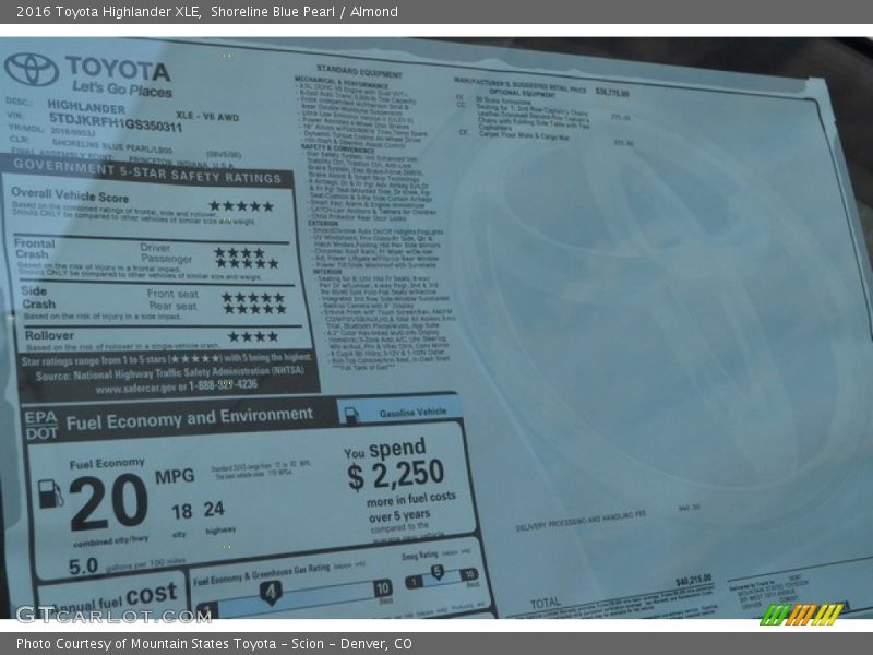 Shoreline Blue Pearl / Almond 2016 Toyota Highlander XLE