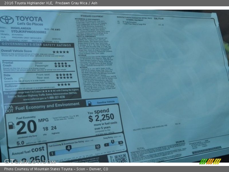 Predawn Gray Mica / Ash 2016 Toyota Highlander XLE