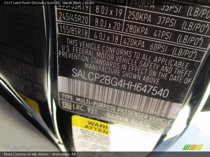 2017 Discovery Sport SE Narvik Black Color Code 921