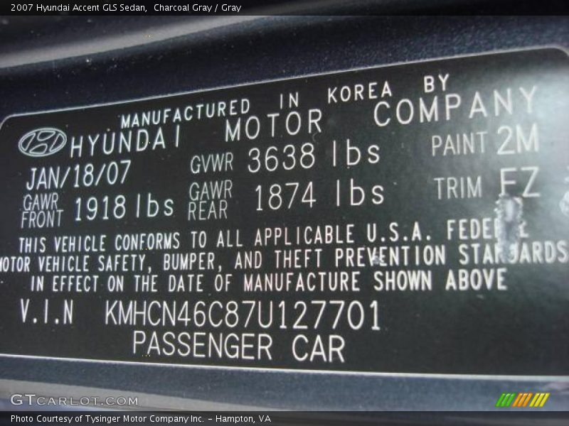 Charcoal Gray / Gray 2007 Hyundai Accent GLS Sedan