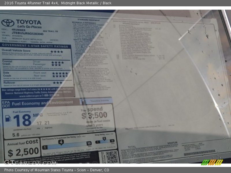 Midnight Black Metallic / Black 2016 Toyota 4Runner Trail 4x4