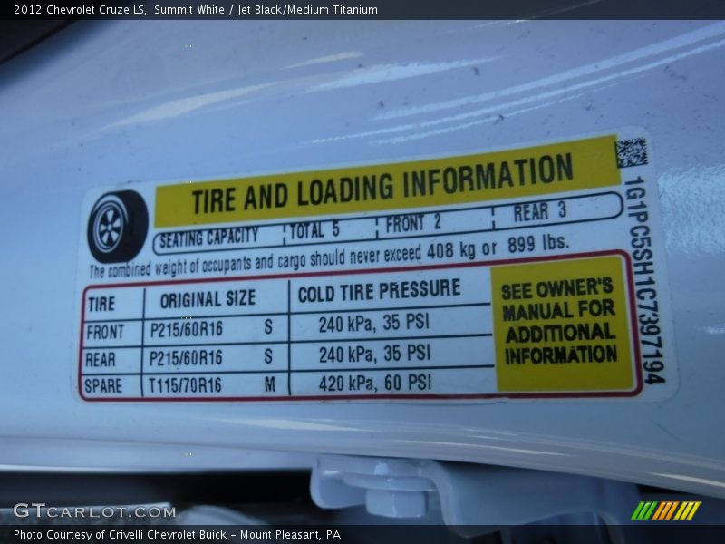 Summit White / Jet Black/Medium Titanium 2012 Chevrolet Cruze LS