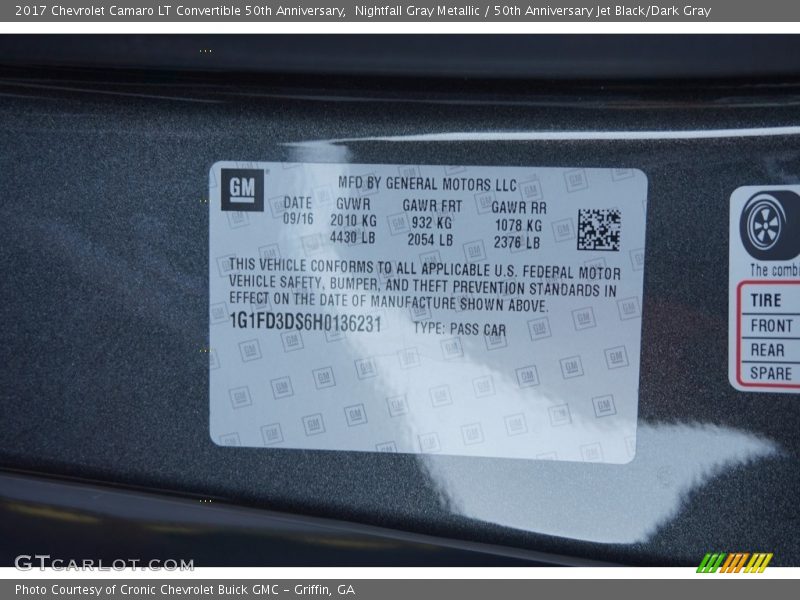 Nightfall Gray Metallic / 50th Anniversary Jet Black/Dark Gray 2017 Chevrolet Camaro LT Convertible 50th Anniversary