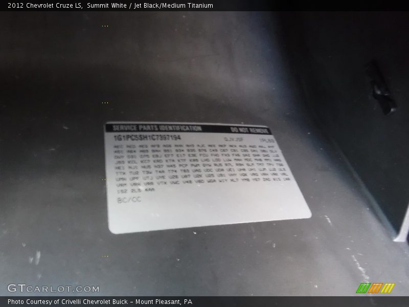 Summit White / Jet Black/Medium Titanium 2012 Chevrolet Cruze LS