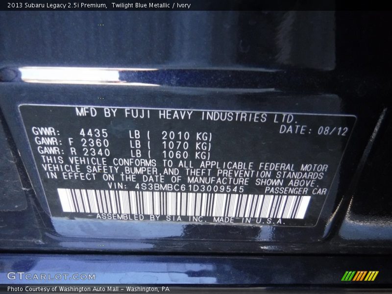 Twilight Blue Metallic / Ivory 2013 Subaru Legacy 2.5i Premium