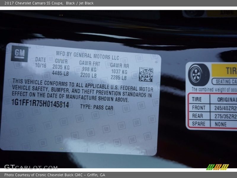 Black / Jet Black 2017 Chevrolet Camaro SS Coupe