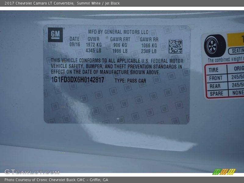 Summit White / Jet Black 2017 Chevrolet Camaro LT Convertible