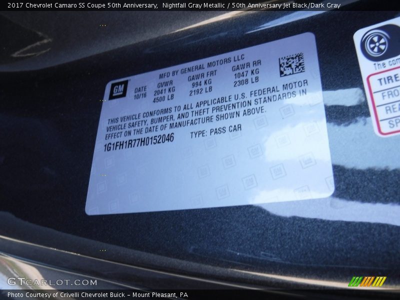 Nightfall Gray Metallic / 50th Anniversary Jet Black/Dark Gray 2017 Chevrolet Camaro SS Coupe 50th Anniversary