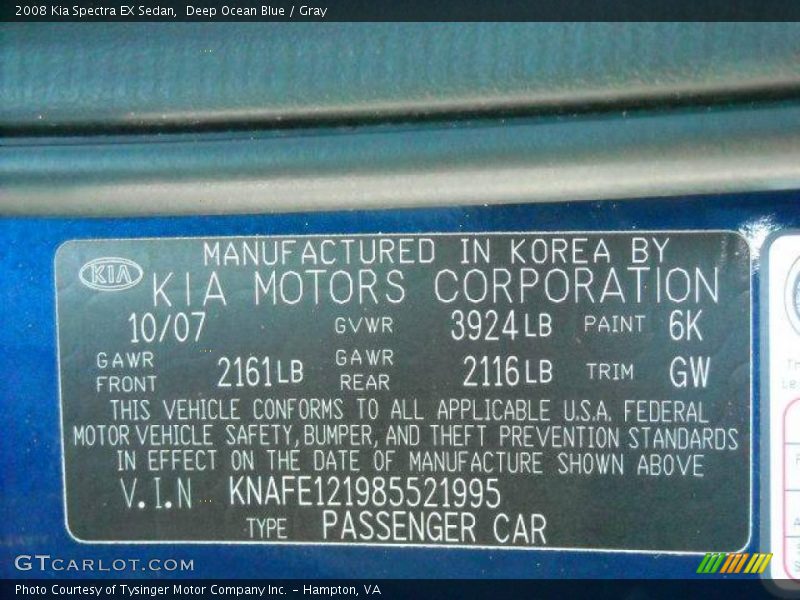 Deep Ocean Blue / Gray 2008 Kia Spectra EX Sedan