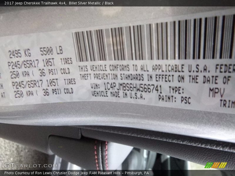 2017 Cherokee Trailhawk 4x4 Billet Silver Metallic Color Code PSC