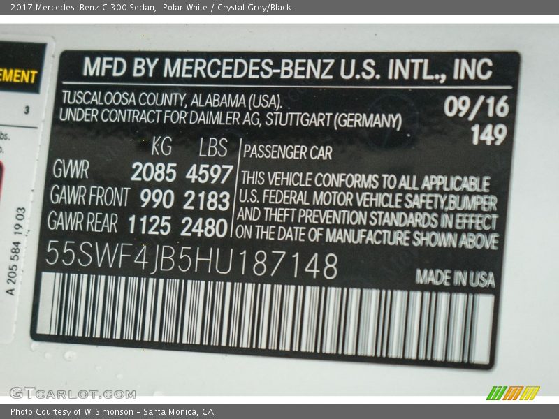 Polar White / Crystal Grey/Black 2017 Mercedes-Benz C 300 Sedan