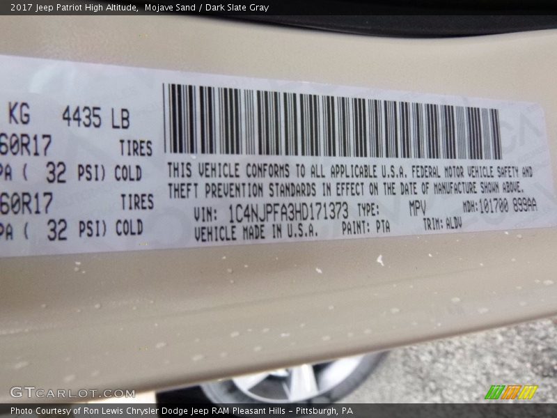 Mojave Sand / Dark Slate Gray 2017 Jeep Patriot High Altitude