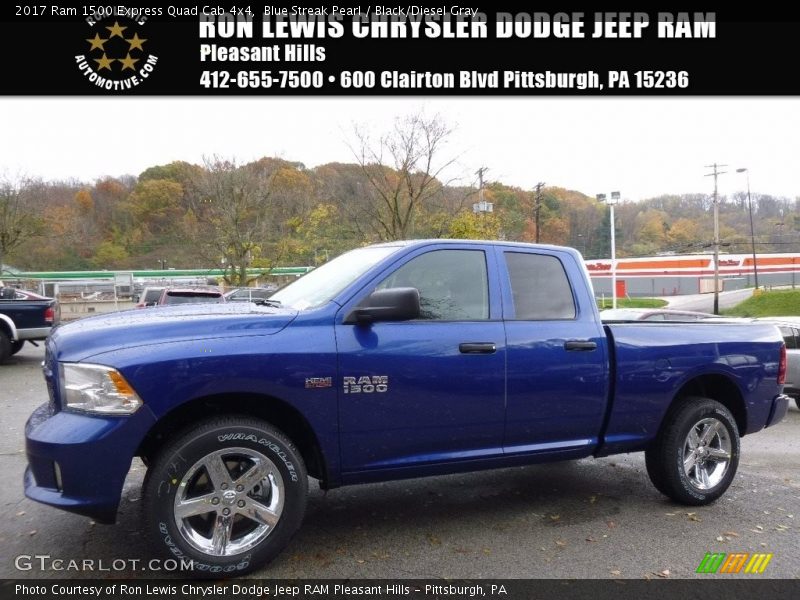 Blue Streak Pearl / Black/Diesel Gray 2017 Ram 1500 Express Quad Cab 4x4