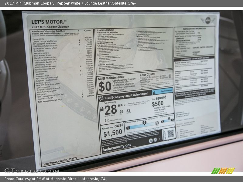 Pepper White / Lounge Leather/Satellite Grey 2017 Mini Clubman Cooper