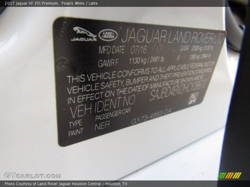 Polaris White / Latte 2017 Jaguar XF 35t Premium