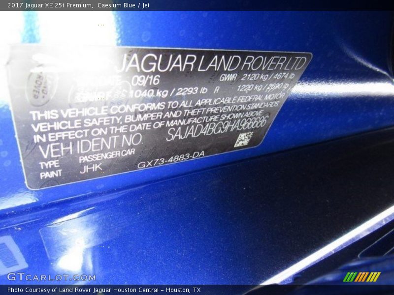 2017 XE 25t Premium Caesium Blue Color Code JHK