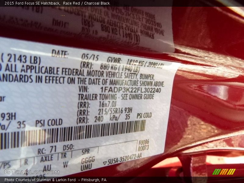Race Red / Charcoal Black 2015 Ford Focus SE Hatchback
