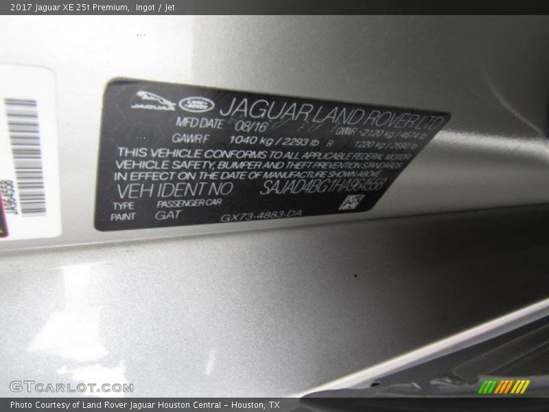 2017 XE 25t Premium Ingot Color Code GAT