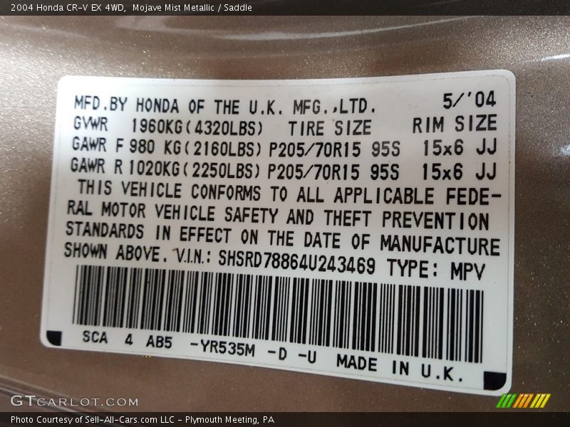 Mojave Mist Metallic / Saddle 2004 Honda CR-V EX 4WD