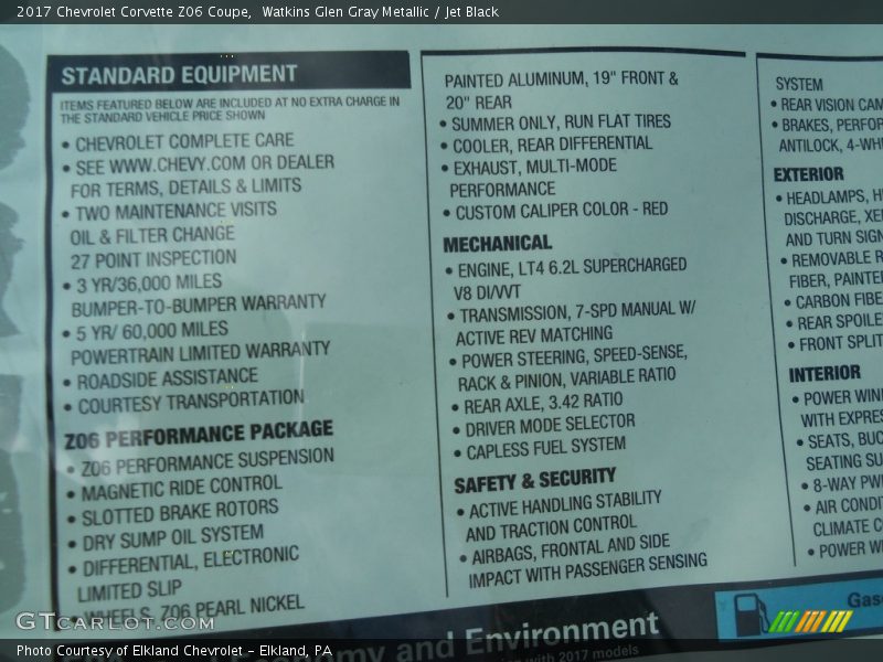  2017 Corvette Z06 Coupe Window Sticker