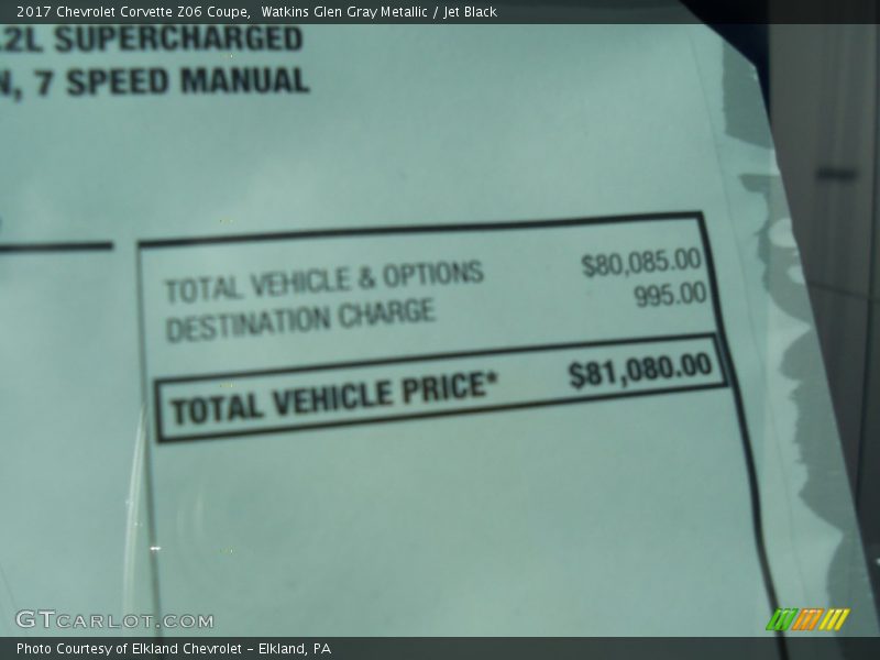  2017 Corvette Z06 Coupe Window Sticker