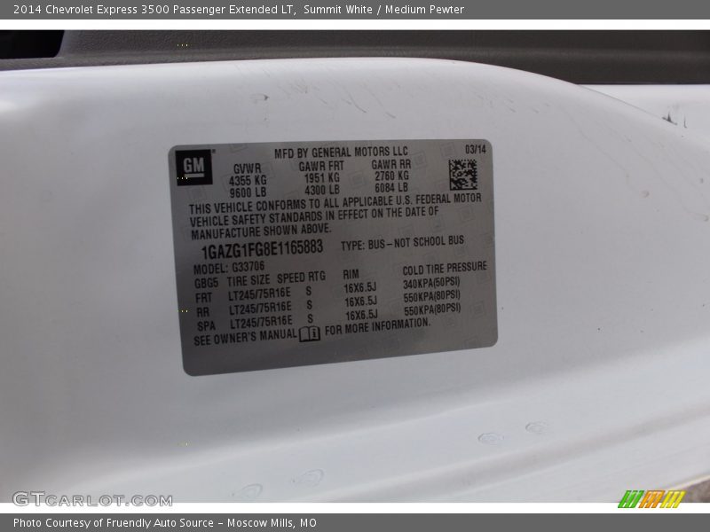 Summit White / Medium Pewter 2014 Chevrolet Express 3500 Passenger Extended LT