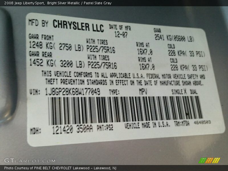 Bright Silver Metallic / Pastel Slate Gray 2008 Jeep Liberty Sport