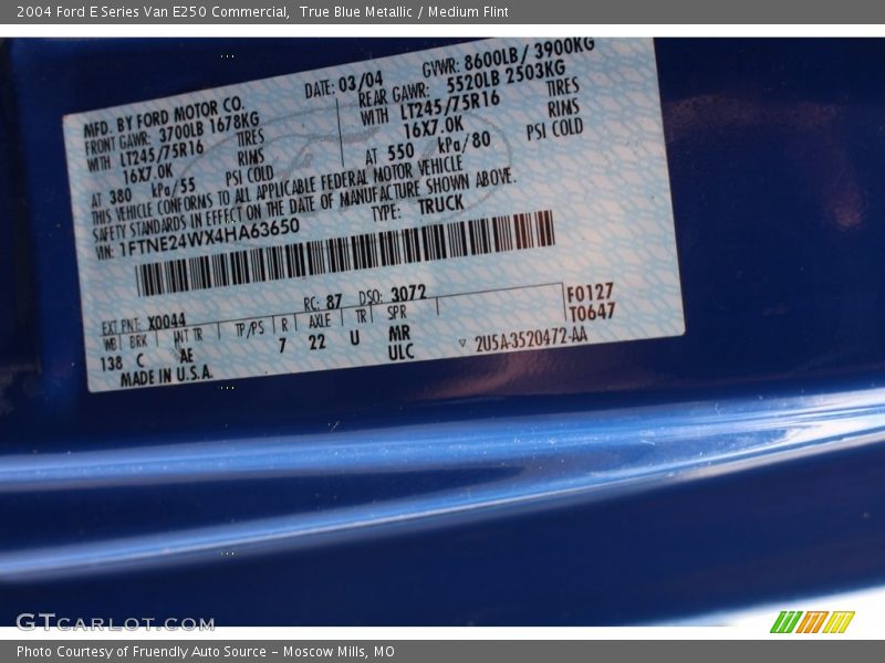 True Blue Metallic / Medium Flint 2004 Ford E Series Van E250 Commercial