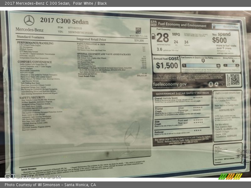 Polar White / Black 2017 Mercedes-Benz C 300 Sedan