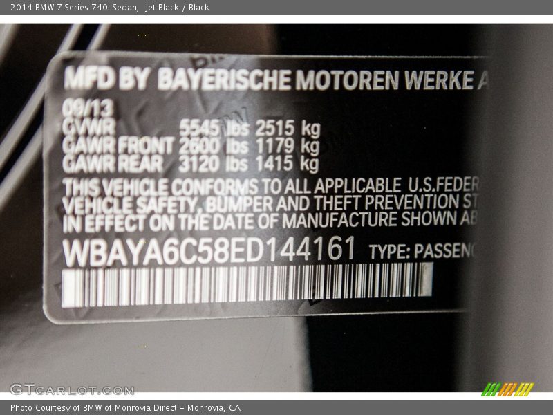Jet Black / Black 2014 BMW 7 Series 740i Sedan