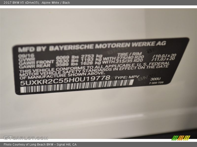 Alpine White / Black 2017 BMW X5 sDrive35i