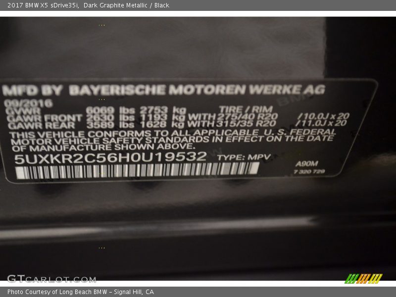 Dark Graphite Metallic / Black 2017 BMW X5 sDrive35i