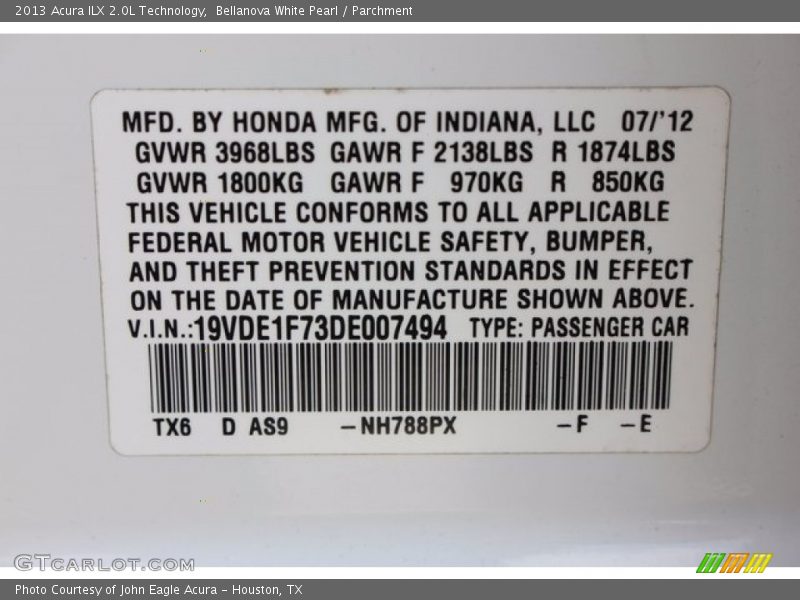 Bellanova White Pearl / Parchment 2013 Acura ILX 2.0L Technology