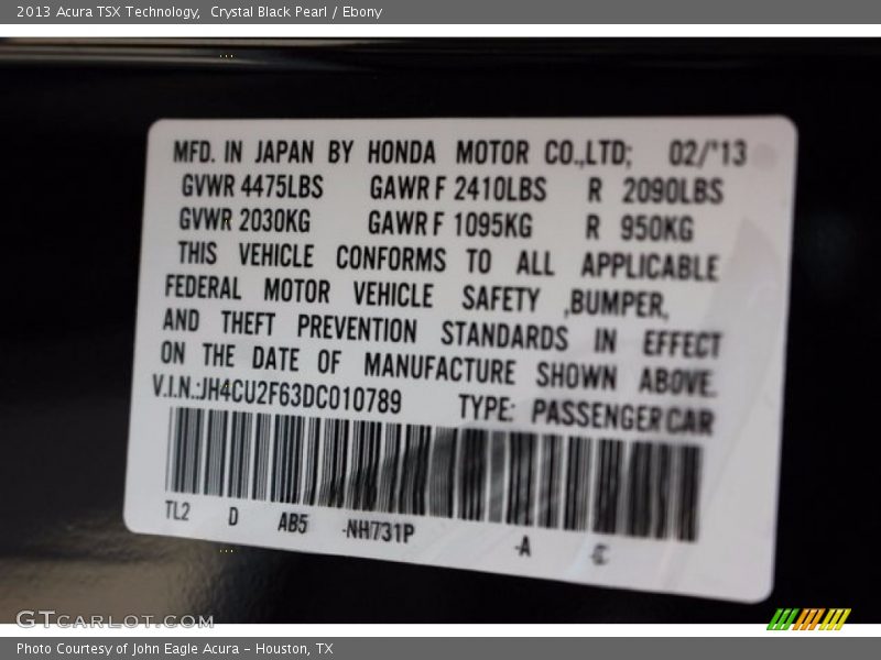 Crystal Black Pearl / Ebony 2013 Acura TSX Technology