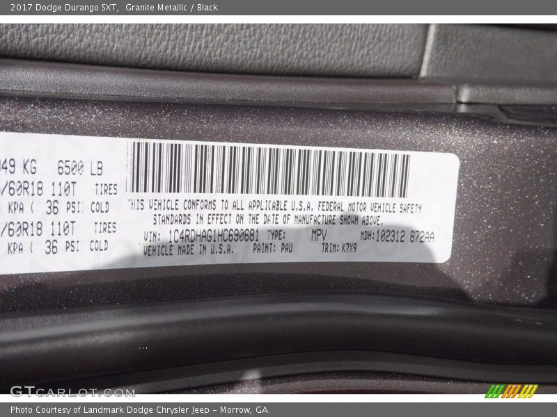 Granite Metallic / Black 2017 Dodge Durango SXT