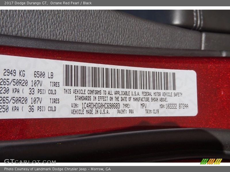 2017 Durango GT Octane Red Pearl Color Code PRV