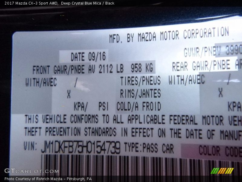 Deep Crystal Blue Mica / Black 2017 Mazda CX-3 Sport AWD