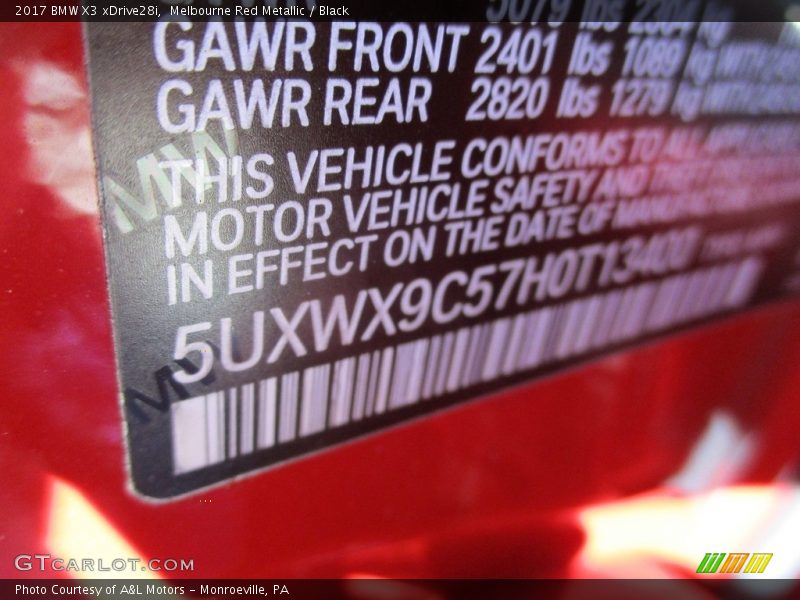 Melbourne Red Metallic / Black 2017 BMW X3 xDrive28i