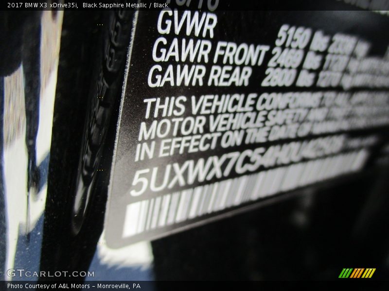 Black Sapphire Metallic / Black 2017 BMW X3 xDrive35i