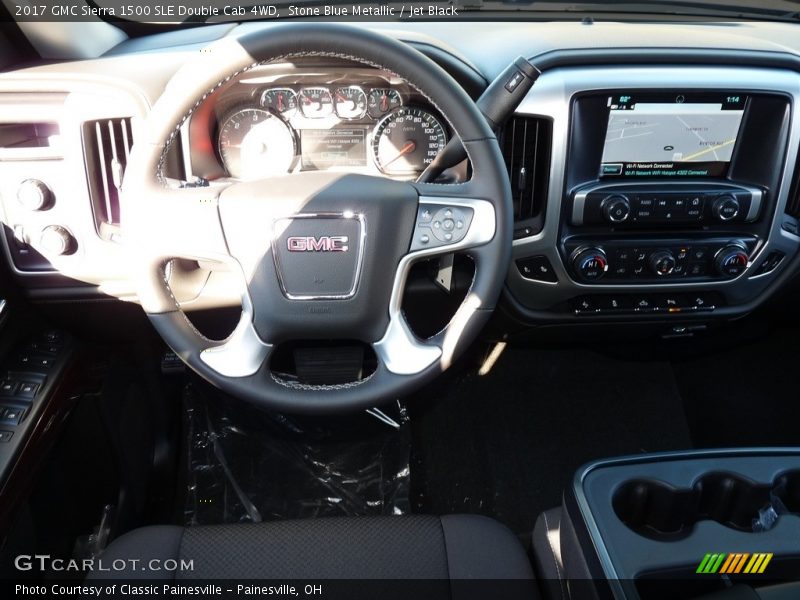 Stone Blue Metallic / Jet Black 2017 GMC Sierra 1500 SLE Double Cab 4WD