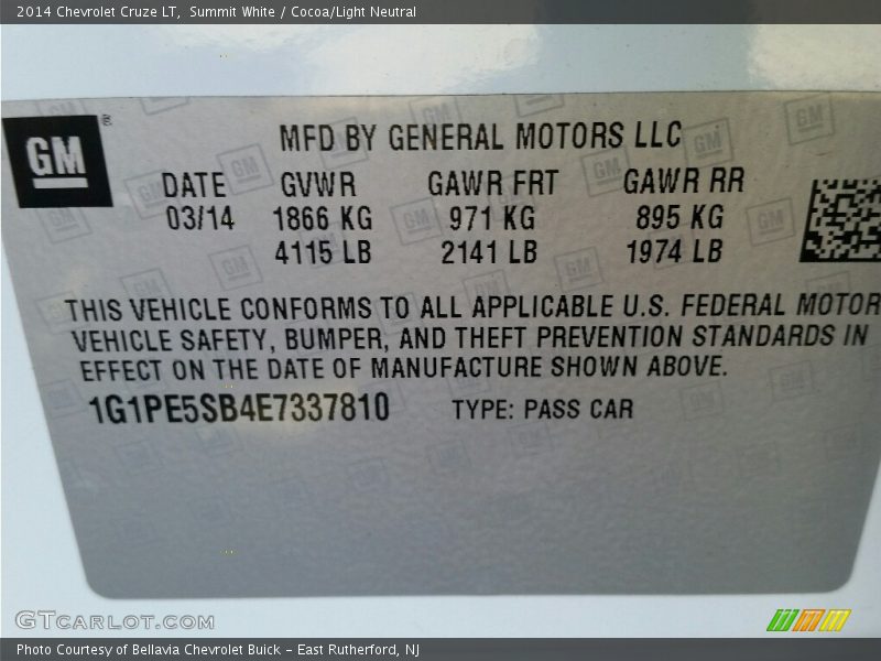 Summit White / Cocoa/Light Neutral 2014 Chevrolet Cruze LT