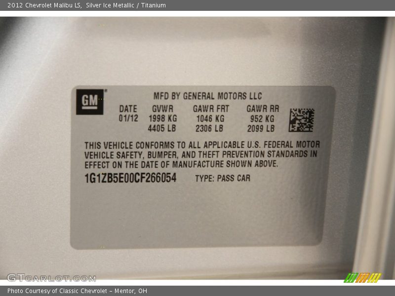 Silver Ice Metallic / Titanium 2012 Chevrolet Malibu LS