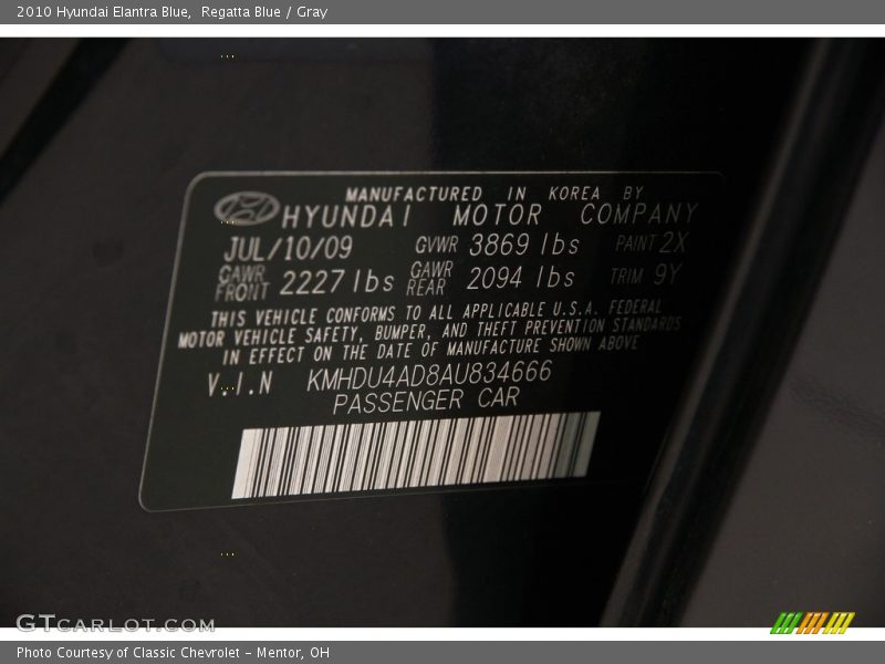 Regatta Blue / Gray 2010 Hyundai Elantra Blue