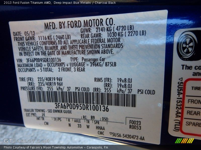 Deep Impact Blue Metallic / Charcoal Black 2013 Ford Fusion Titanium AWD
