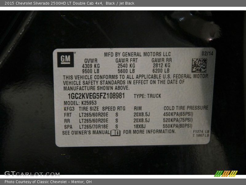 Black / Jet Black 2015 Chevrolet Silverado 2500HD LT Double Cab 4x4