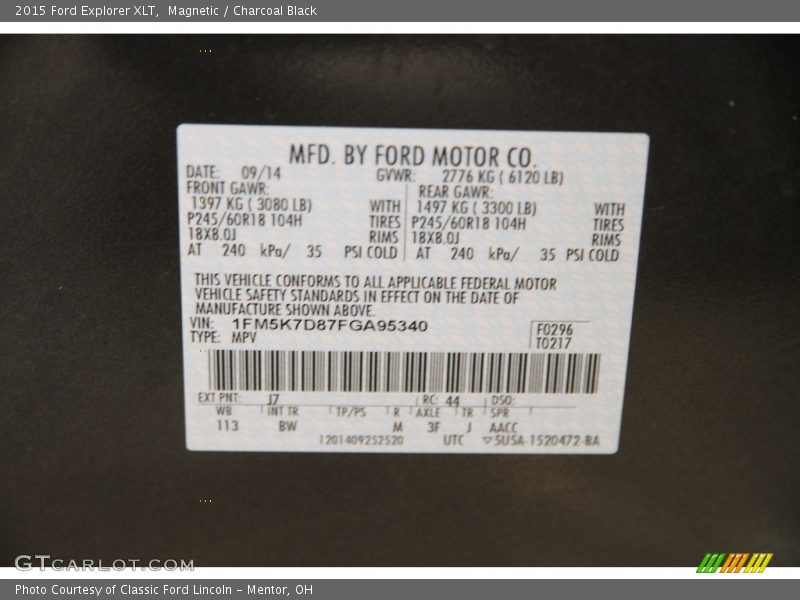 Magnetic / Charcoal Black 2015 Ford Explorer XLT