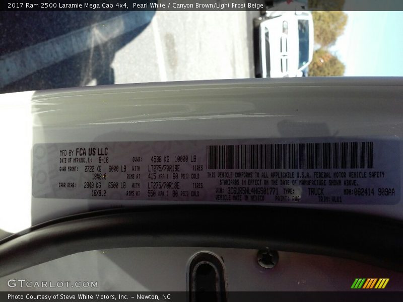 Pearl White / Canyon Brown/Light Frost Beige 2017 Ram 2500 Laramie Mega Cab 4x4