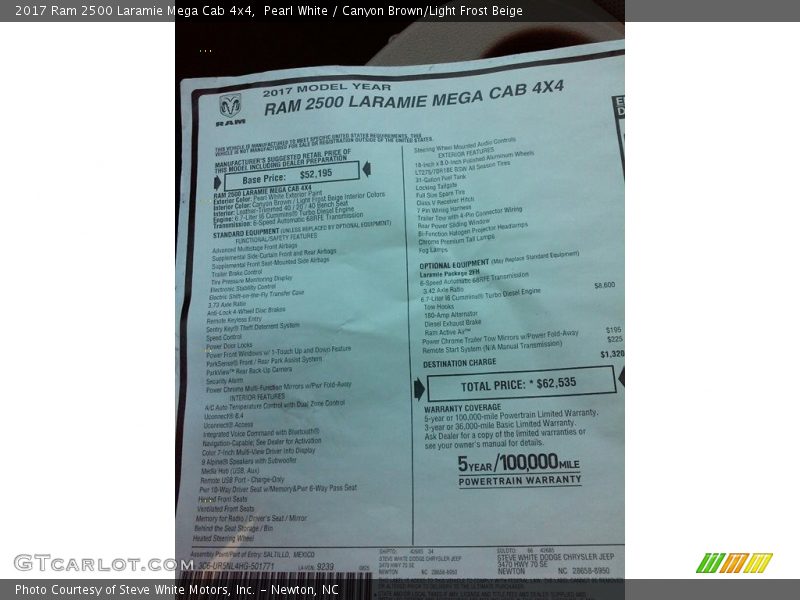  2017 2500 Laramie Mega Cab 4x4 Window Sticker